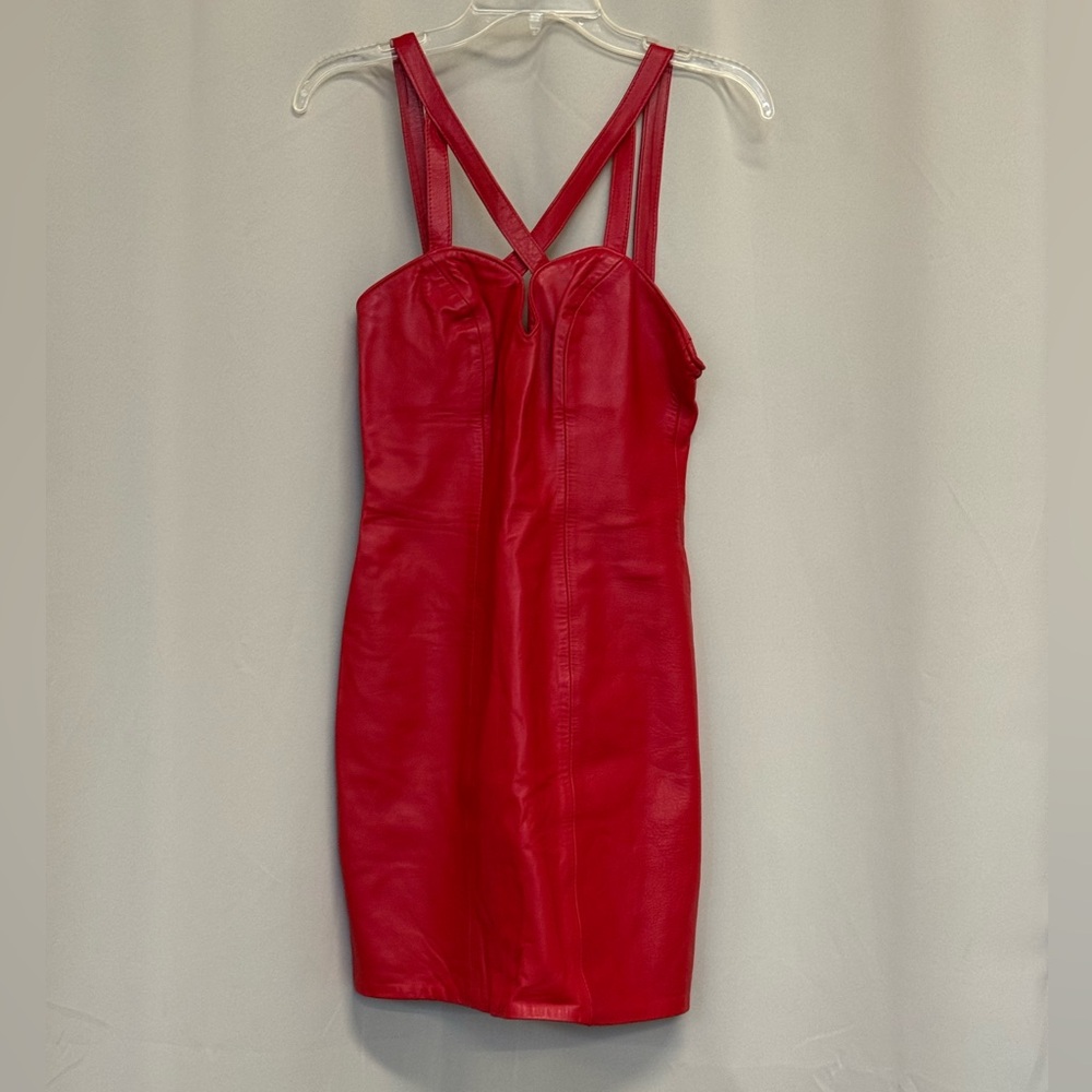J. Harris Vintage Sexy Red Leather Women's Mini Dress